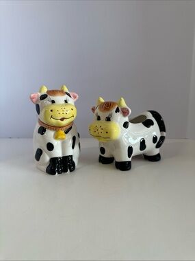 Houston Harvest Ceramic Farmhouse Holstein Cow Sugar Bowl & Creamer VTG Decor
